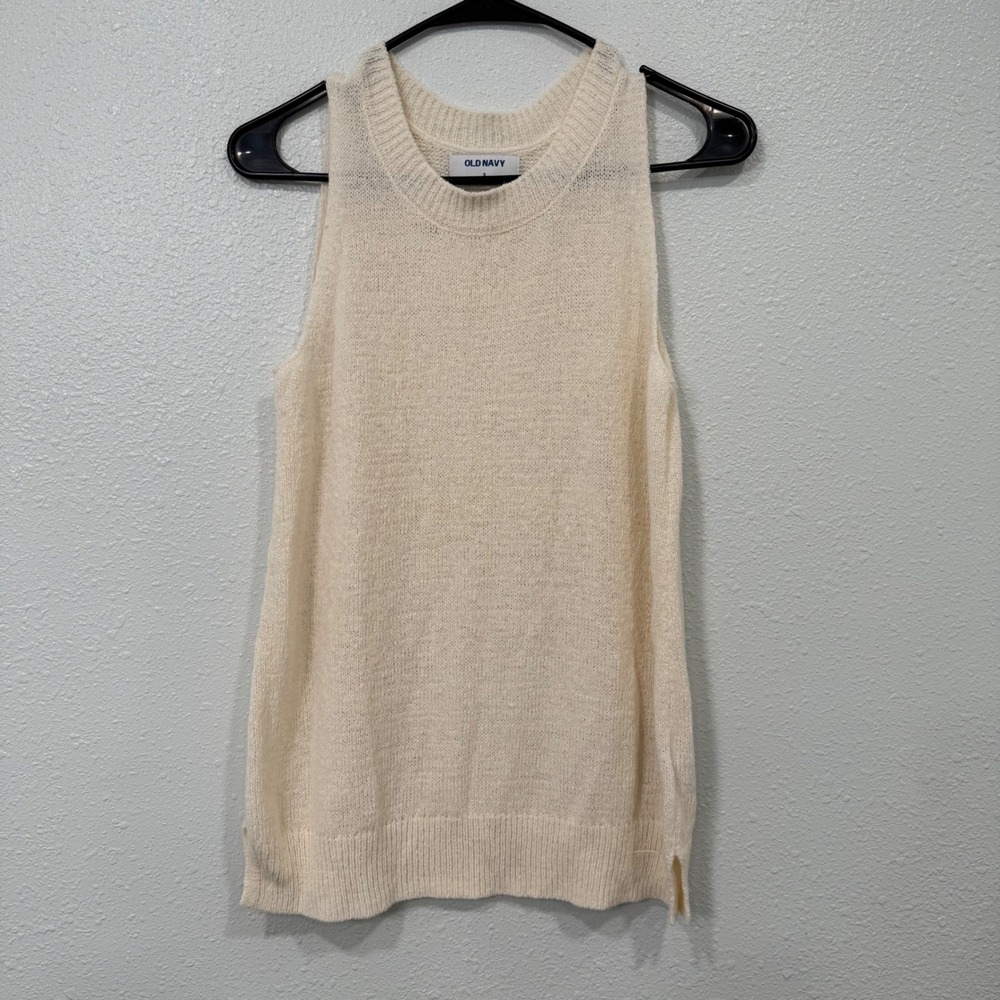 Old Navy Women's Cream Knit Sweater Vest Size‎ S Sleeveless Lightweight